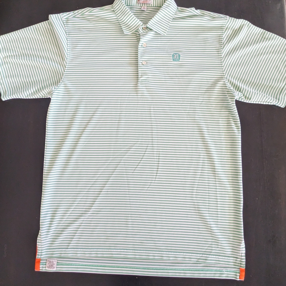 Peter Millar Summer Comfort Men's XL Green Striped Performance Golf Polo